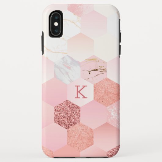 Girly roze faux marmer geometrisch patroon Case-Mate iPhone case (Achterkant)