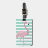 Girly roze flamingo on mint White Stripes Bagagelabel (Voorkant verticaal)