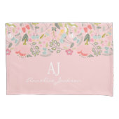 Girly roze floral chic monogram naam gepersonalise kussensloop (Voorkant)