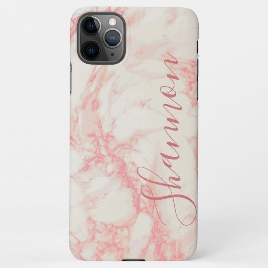 Girly roze gemarmerd mooi marmer aangepaste naam iPhone hoesje (Achterkant)