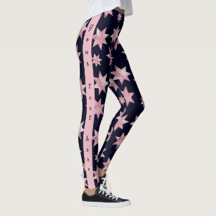 Girly roze glam sterren op blauw gepersonaliseerd  leggings