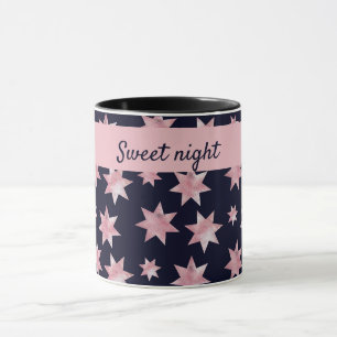 Girly roze glam sterren op blauw gepersonaliseerd mok