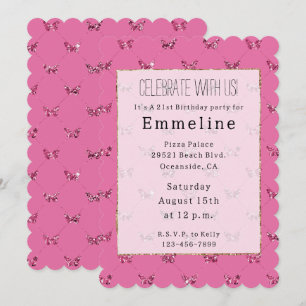 Girly roze glitter vlinders kaart