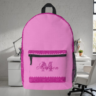 Girly roze glitter zigzag, monogram bedrukte rugzak