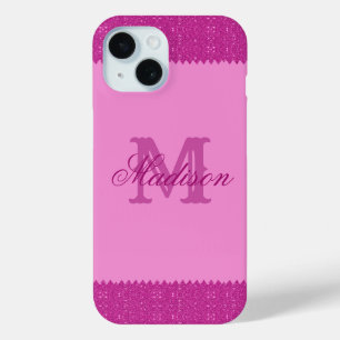 Girly roze glitter zigzag, monogram