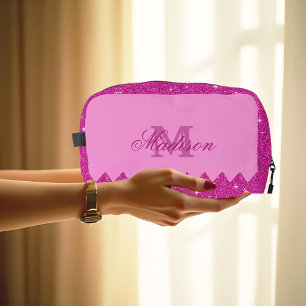 Girly roze glitter zigzag, monogram, op maat toilettasje