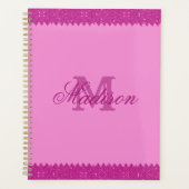 Girly roze glitter zigzag, monogram planner (Voorkant)