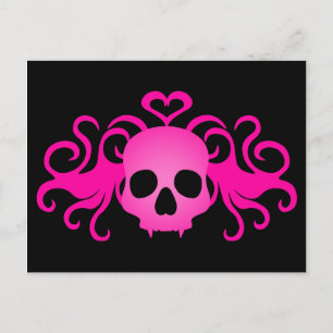 Girly roze gothic fanged vampier schedel op zwart briefkaart