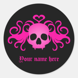 Girly roze gothic schedel op zwart ronde sticker
