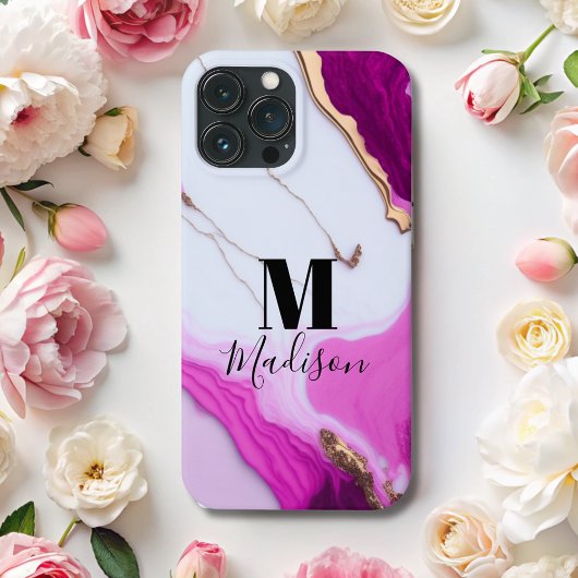 Girly roze goud druppelt witte marmer Case-Mate iPhone case
