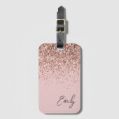 Girly Roze Goud Roze Glitter Monogram Bagagelabel (Voorkant (verticaal))