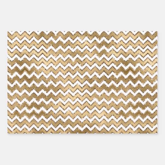 Girly Roze Goud Zilver Wit Zigzag Stripes Inpakpapier Vel (Voorkant 2)