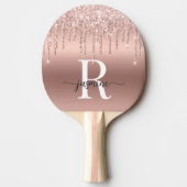 Girly Roze Gouden Glitter Drips Monogram Metaal Tafeltennisbatje (Voorkant)