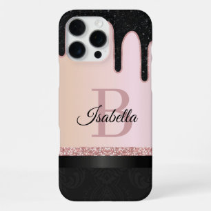 Girly Roze Gouden Glitter Schitter en Monogram Naa iPhone 16 Pro Max Hoesje