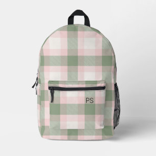 Girly Roze Groen Check geruite Monogram Initialen Bedrukte Rugzak
