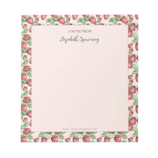Girly Roze Hand-geïllustreerde Elegante Aardbei Notitieblok (Voorkant)
