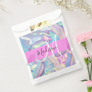 Girly roze holografische iriserende monogram naam bedankzakje