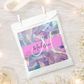 Girly roze holografische iriserende monogram naam bedankzakje (Geknipt)