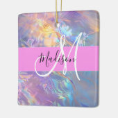 Girly roze holografische iriserende monogram naam keramisch ornament (Links)