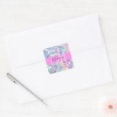 Girly roze holografische iriserende monogram naam vierkante sticker (Envelop)
