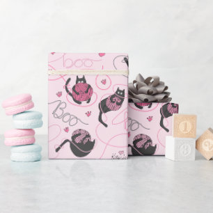 Girly Roze Kat Liefde Kittens en Yarn Tangle Kinde Cadeaupapier