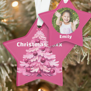 Girly Roze Kerstboom Gedateerde Foto Ster Ornament