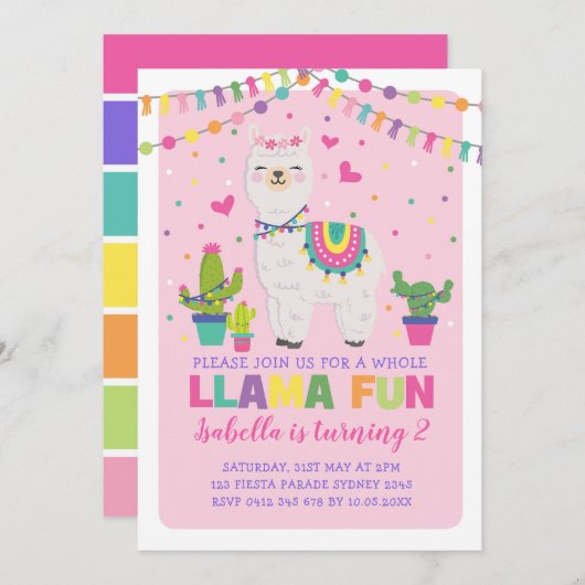 Girly Roze Llama Verjaardagsfeest Heel Llama Fun Kaart (Voorkant / Achterkant)