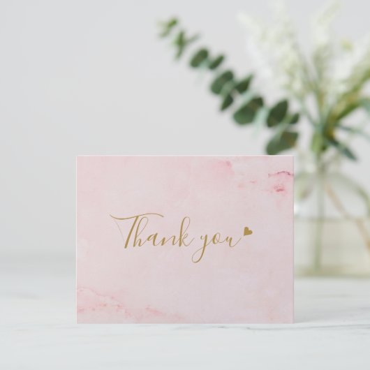 Girly Roze Marmeren Script Business Dank u Kaart (Staand voorkant)