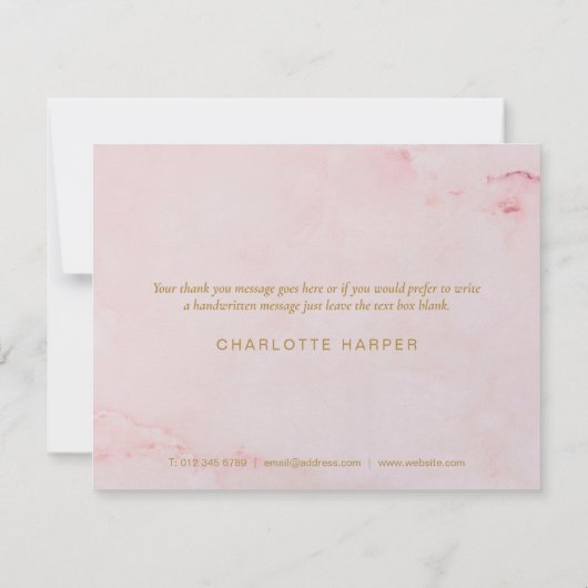 Girly Roze Marmeren Script Business Dank u Kaart (Achterkant)