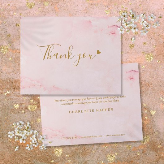 Girly Roze Marmeren Script Business Dank u Kaart