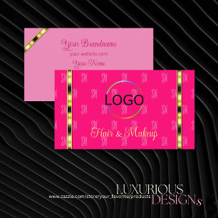 Girly Roze met Logo Letters Patroon Gouden Strepen Visitekaartje