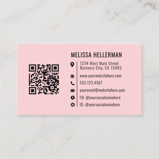 Girly Roze Moderne Minimalistische Logo QR Code Visitekaartje (Achterkant)