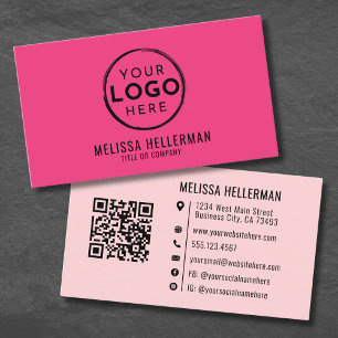 Girly Roze Moderne Minimalistische Logo QR Code Visitekaartje