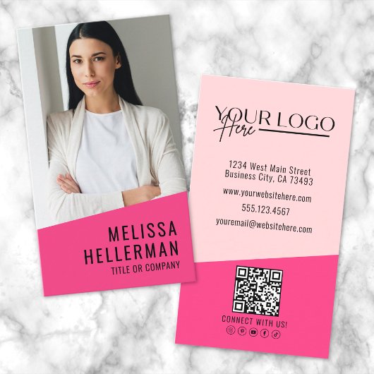 Girly Roze Moderne Minimalistische Logo QR Code Visitekaartje