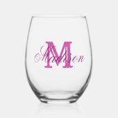 Girly roze monogram en naam wijnglas zonder voet (Voorkant)