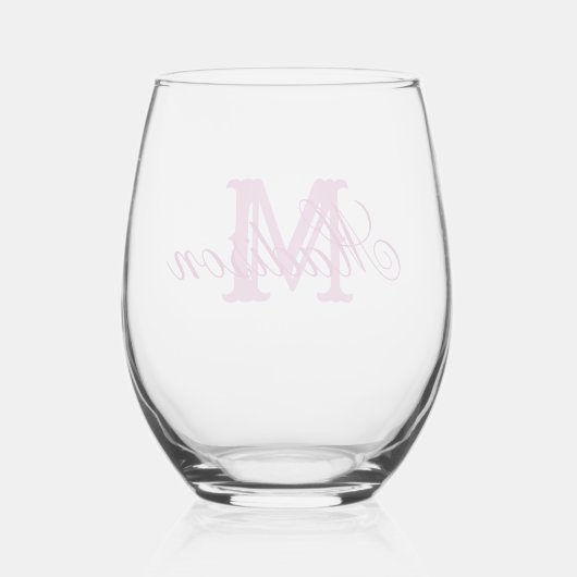 Girly roze monogram en naam wijnglas zonder voet (Achterkant)