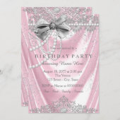 Girly Roze Parel Satijn Roze Grijs Verjaardagsfees Kaart (Voorkant / Achterkant)