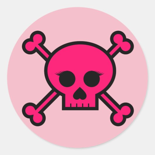 Girly roze Punk schedel Crossbones Ronde Button Ronde Sticker (Voorkant)
