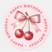Girly Roze Rode Coquette Cherry Eerste 1e Verjaard Ronde Sticker (Voorkant)