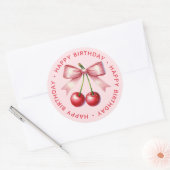 Girly Roze Rode Coquette Cherry Eerste 1e Verjaard Ronde Sticker (Envelop)