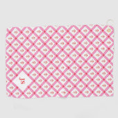 Girly Roze & Rood Patroon met Initialen Golfhanddoek (Horizontaal)