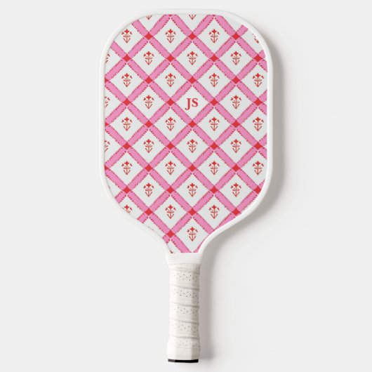 Girly Roze & Rood Patroon met Initialen Pickleball Paddle (Achterkant)