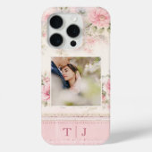 Girly Roze Rozen w / Foto & Monogram Case-Mate iPhone Case (Achterkant)