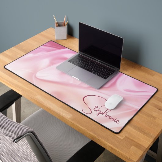 Girly Roze Satijn Script Naam Bureaumat (Kantoor 2)