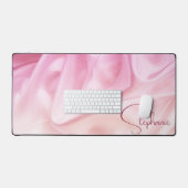 Girly Roze Satijn Script Naam Bureaumat (Keyboard & Muis)