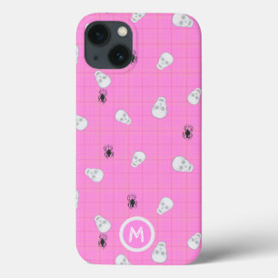 Girly roze Schedels & Spinnen roze Halloween tarta iPhone 13 Hoesje