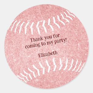 girly roze softbal honkbalpartij dank u ronde sticker