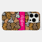 Girly Roze Speelse Dierenprint Harten Naam Case-Mate iPhone Case (Achterkant (horizontaal))