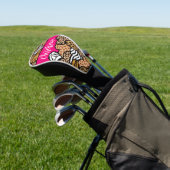 Girly Roze Speelse Dierenprint Harten Naam Golfheadcover (Insitu)
