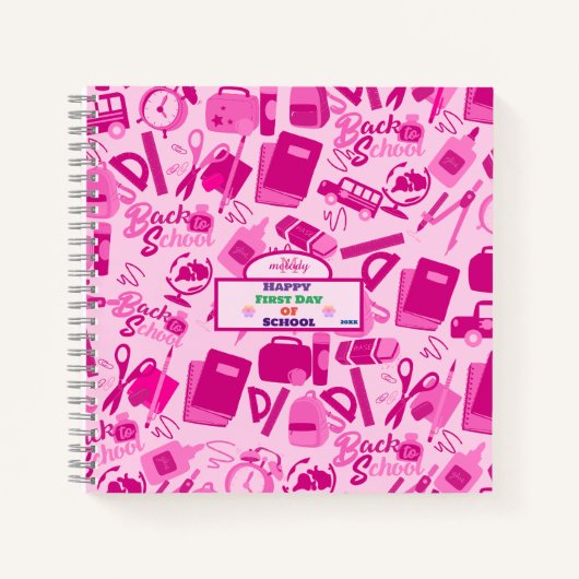 girly roze  Terug naar School Pattern Notitieboek (Voorkant)